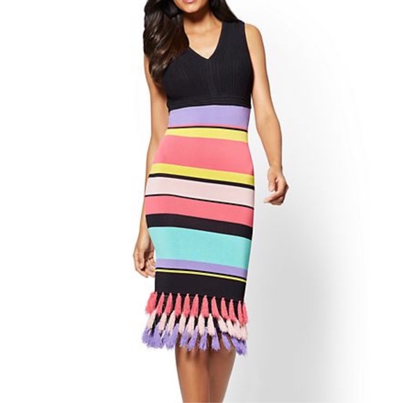 New York & Company Dresses & Skirts - NY & Co Tassel Accent Striped Sheath Sweater Dress